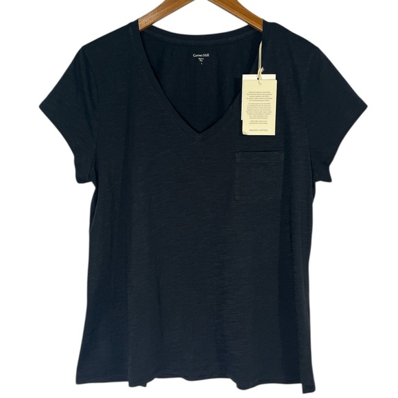 NWT Garnet Hill Weekender V-Neck Short-Sleeve Tee in Black Size L Large - Picture 2 of 5